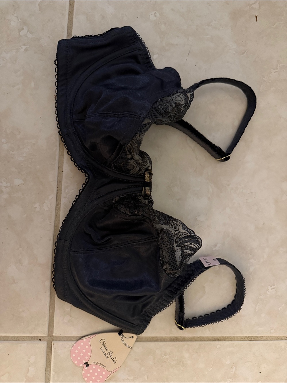 Sheer Lace-Accent Unlined Bra in Black 34D NWT